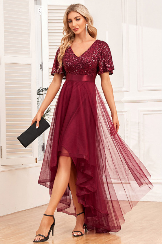 Moonlit Mirage Tulle Dress in Burgundy