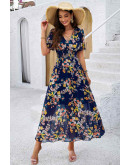 Vivere Floral Maxi Dress in Dark Blue