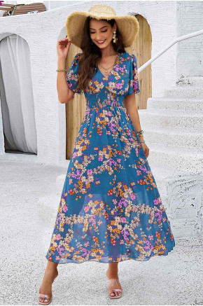 Vivere Floral Maxi Dress in Blue