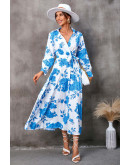 Elisa Blue Flowers Pleated Dress