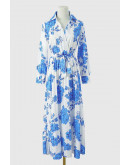 Elisa Blue Flowers Pleated Dress