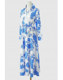 Elisa Blue Flowers Pleated Dress