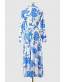 Elisa Blue Flowers Pleated Dress