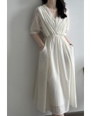 Akira Gathered Airy Dress in Off White