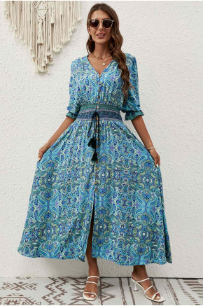 Tessa Paisley Pattern Blue Dress