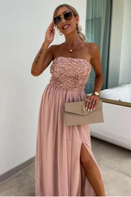 Adele Strapless Fit & Flare Rose Dress