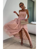 Adele Strapless Fit & Flare Rose Dress