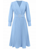 Alyssa Pleated Midi Dress in Blue