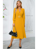 Alyssa Pleated Midi Dress in Yellow