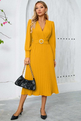 Alyssa Pleated Midi Dress in Yellow