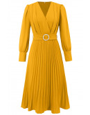 Alyssa Pleated Midi Dress in Yellow