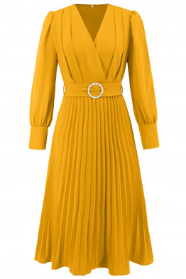 Alyssa Pleated Midi Dress in Yellow