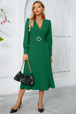 Alyssa Pleated Midi Dress in Green