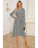 Houndstooth Midi Dress in Black