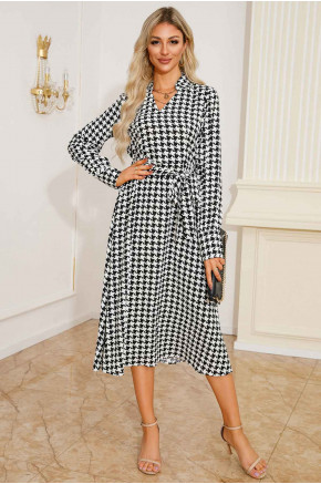 Houndstooth Midi Dress in Black