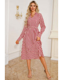 Houndstooth Midi Dress in Red