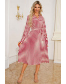 Houndstooth Midi Dress in Red