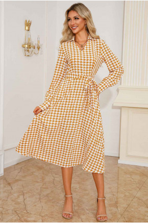 Houndstooth Midi Dress in Yellow