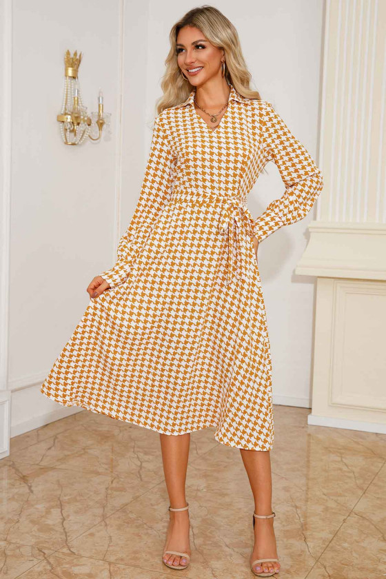 Houndstooth Midi Dress in Yellow