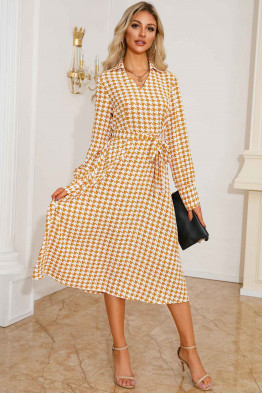 Houndstooth Midi Dress in Yellow