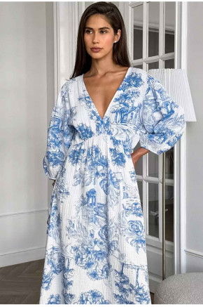 Kenza Toile Maxi Dress in Blue