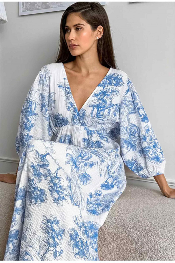 Kenza Toile Maxi Dress in Blue