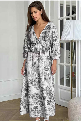 Kenza Toile Maxi Dress in Grey