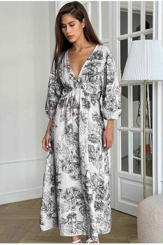 Kenza Toile Maxi Dress in Grey