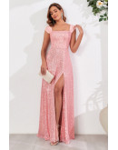 Starlit Blush Sequin Gown Dress