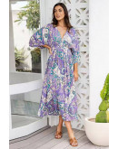 Lilac Paisley Boho Wrap Dress