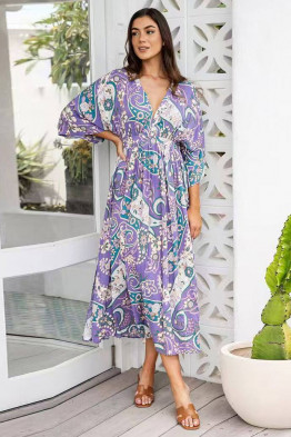 Lilac Paisley Boho Wrap Dress