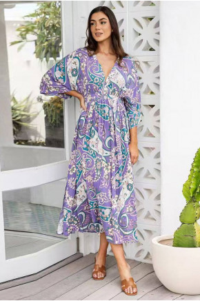 Lilac Paisley Boho Wrap Dress