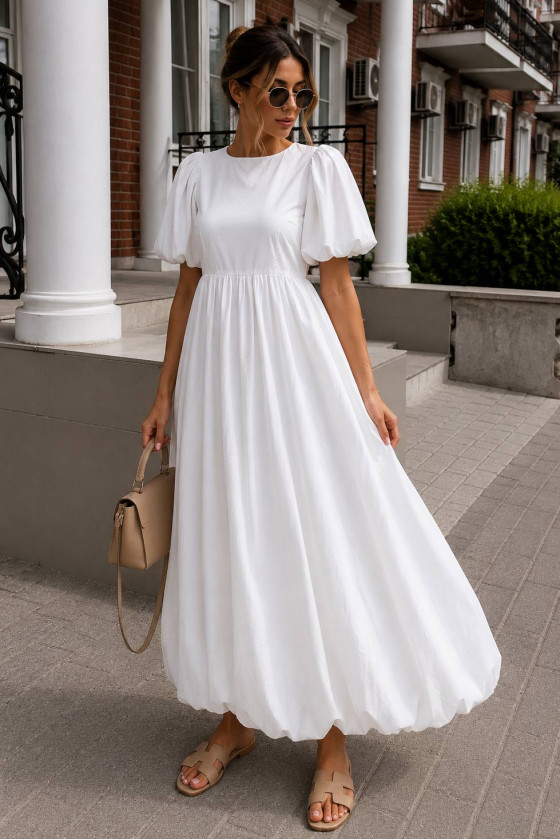 Susan Puff Sleeve Cotton Dress