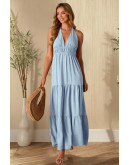 Freya Pastel Blue Halter Maxi Dress