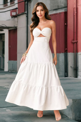 Leah Halter Twist White Maxi Dress