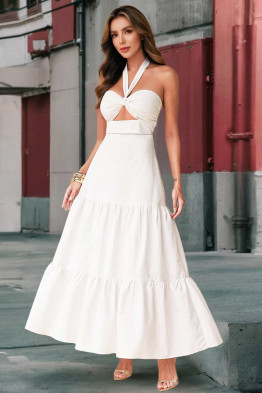 Leah Halter Twist White Maxi Dress