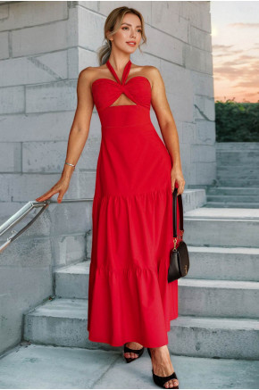 Leah Halter Twist Red Maxi Dress