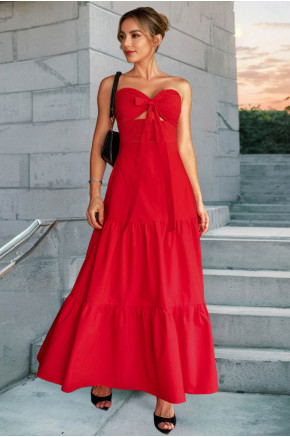 Leah Halter Twist Red Maxi Dress