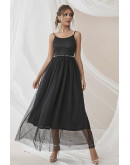 Mila Pearl Strap Black Tulle Dress