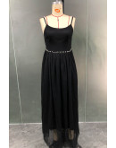 Mila Pearl Strap Black Tulle Dress