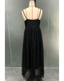 Mila Pearl Strap Black Tulle Dress