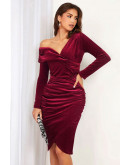 Velvet One Shoulder Midi Dress