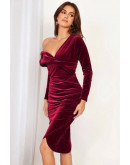 Velvet One Shoulder Midi Dress
