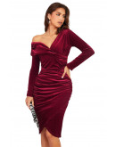 Velvet One Shoulder Midi Dress