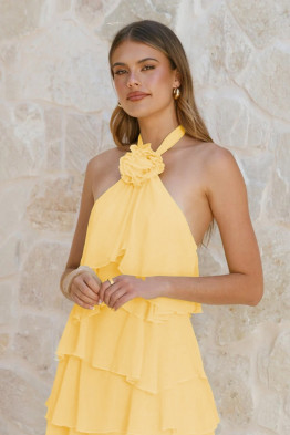 Enora Halter Tiered Dress in Yellow