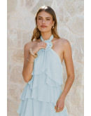 Enora Halter Tiered Dress in Light Blue