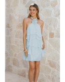 Enora Halter Tiered Dress in Light Blue