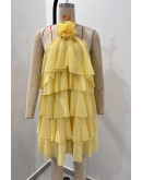 Enora Halter Tiered Dress in Yellow