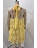 Enora Halter Tiered Dress in Yellow