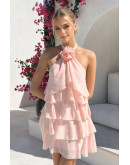 Enora Halter Tiered Dress in Rose